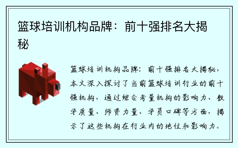 篮球培训机构品牌：前十强排名大揭秘