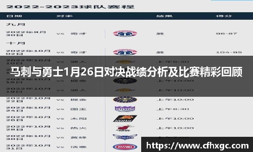 易游马刺与勇士1月26日对决战绩分析及比赛精彩回顾